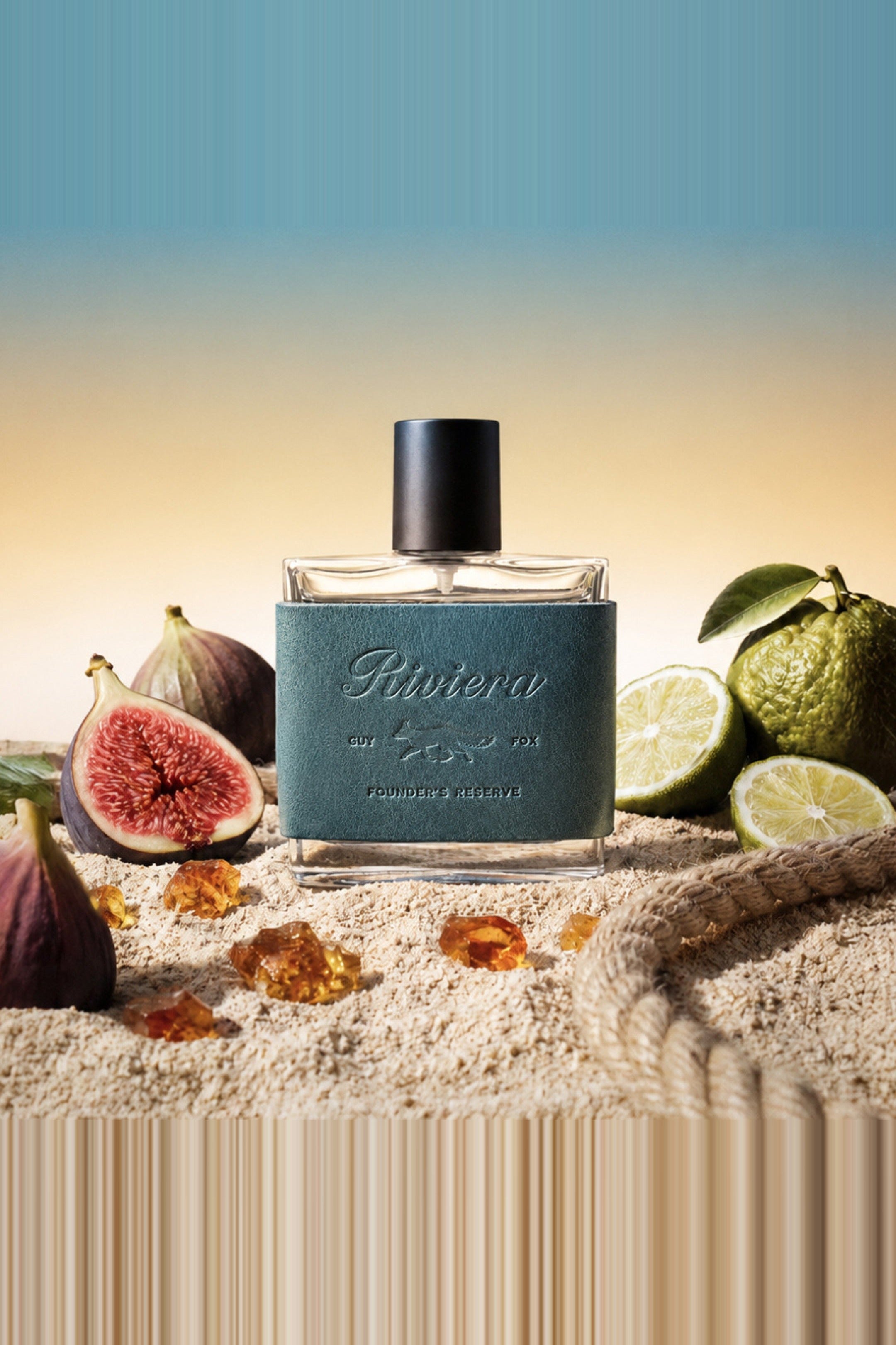 Guy Fox Riviera men's cologne 50ml bottle with figs, citrus, and amber