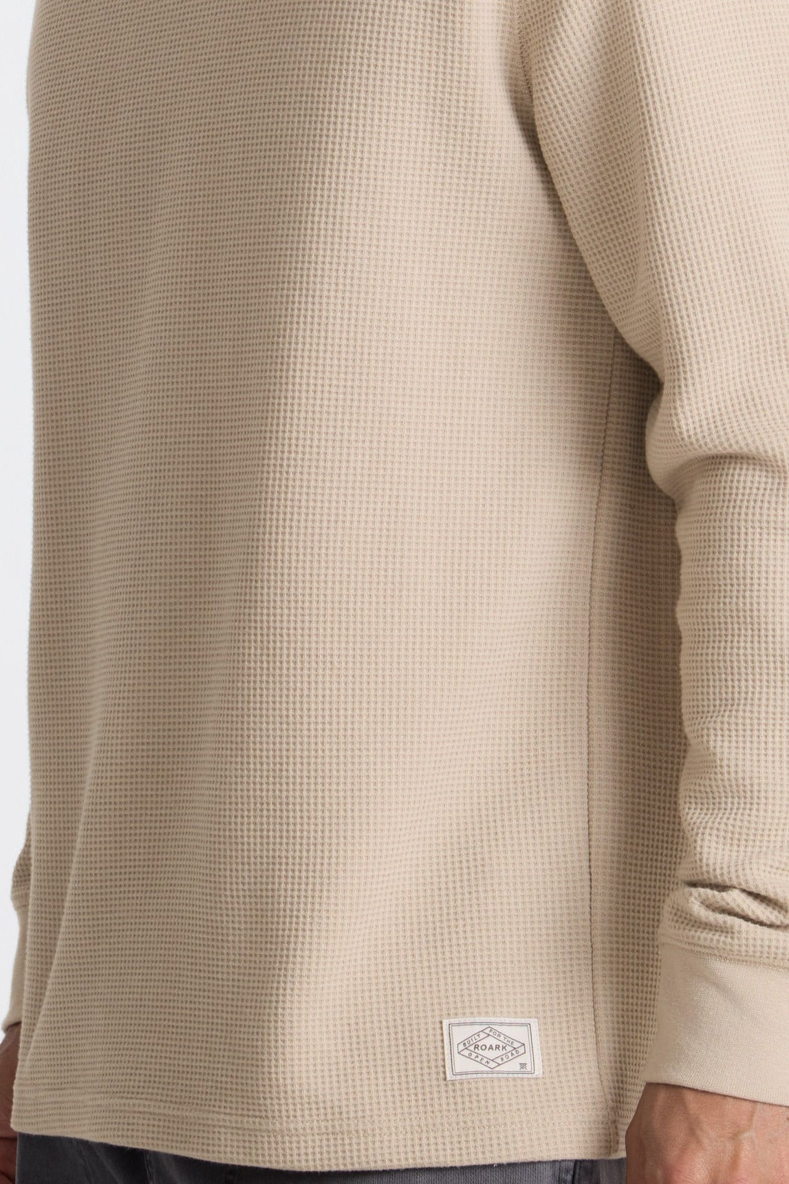 Roark Well Worn Thermal Long Sleeve Tee in Fossil waffle knit detail