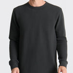 Roark Well Worn Thermal Long Sleeve Tee in Onyx worn by model - front