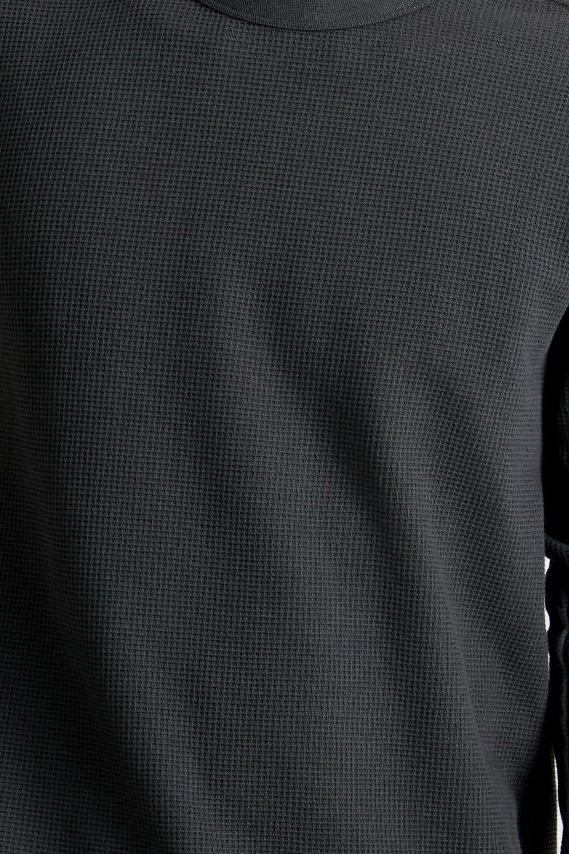 Roark Well Worn Thermal Long Sleeve Tee in Onyx waffle knit detail