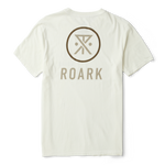 Off white premium t-shirt with Roark logo and brand name in tan color