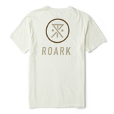 Off white premium t-shirt with Roark logo and brand name in tan color
