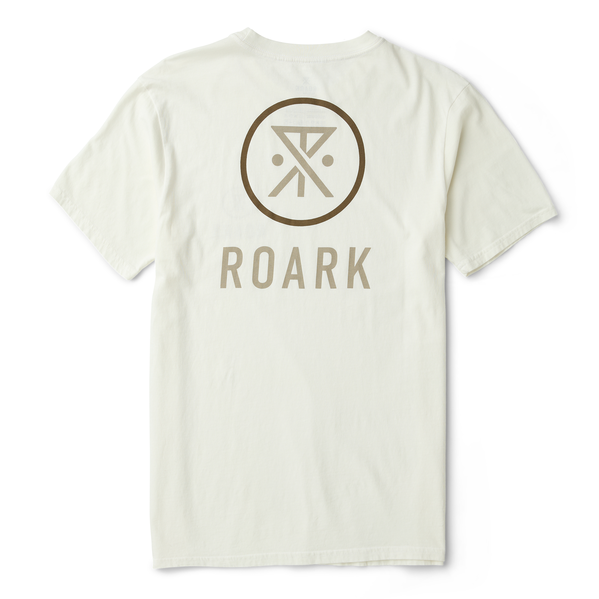 Off white premium t-shirt with Roark logo and brand name in tan color