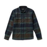 Plaid shirt with dark and green pattern on a white background