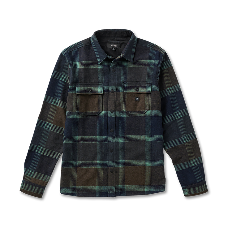 Plaid shirt with dark and green pattern on a white background