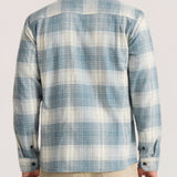 Roark Crossroads Organic Cotton Flannel in Hazy Blue worn by model - back