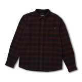 Plaid shirt with brown and black pattern on a white background