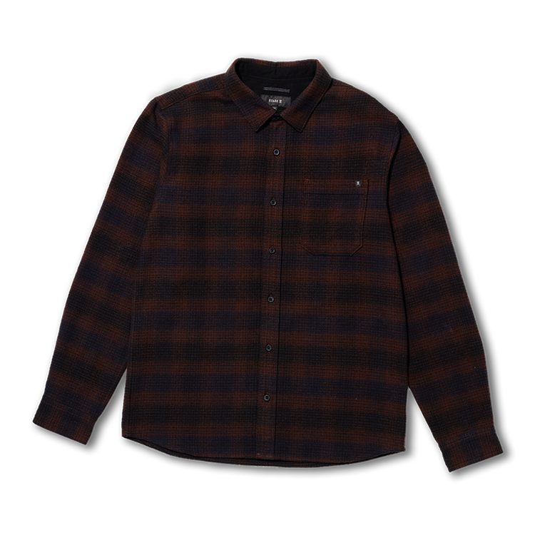 Plaid shirt with brown and black pattern on a white background