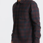 Man wearing a plaid shirt on a white background