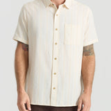 Roark Crosswinds Button Up Shirt in Unbleached worn by model - front