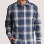 Roark Diablo Long Sleeve Flannel in Slate worn by model - front
