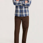 Roark Diablo Long Sleeve Flannel in Slate worn by model - side