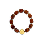 Cherry amber resin bead stretch bracelet with gold plated accent bead