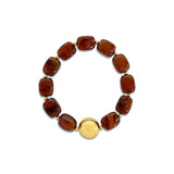 Cherry amber resin bead stretch bracelet with gold plated accent bead