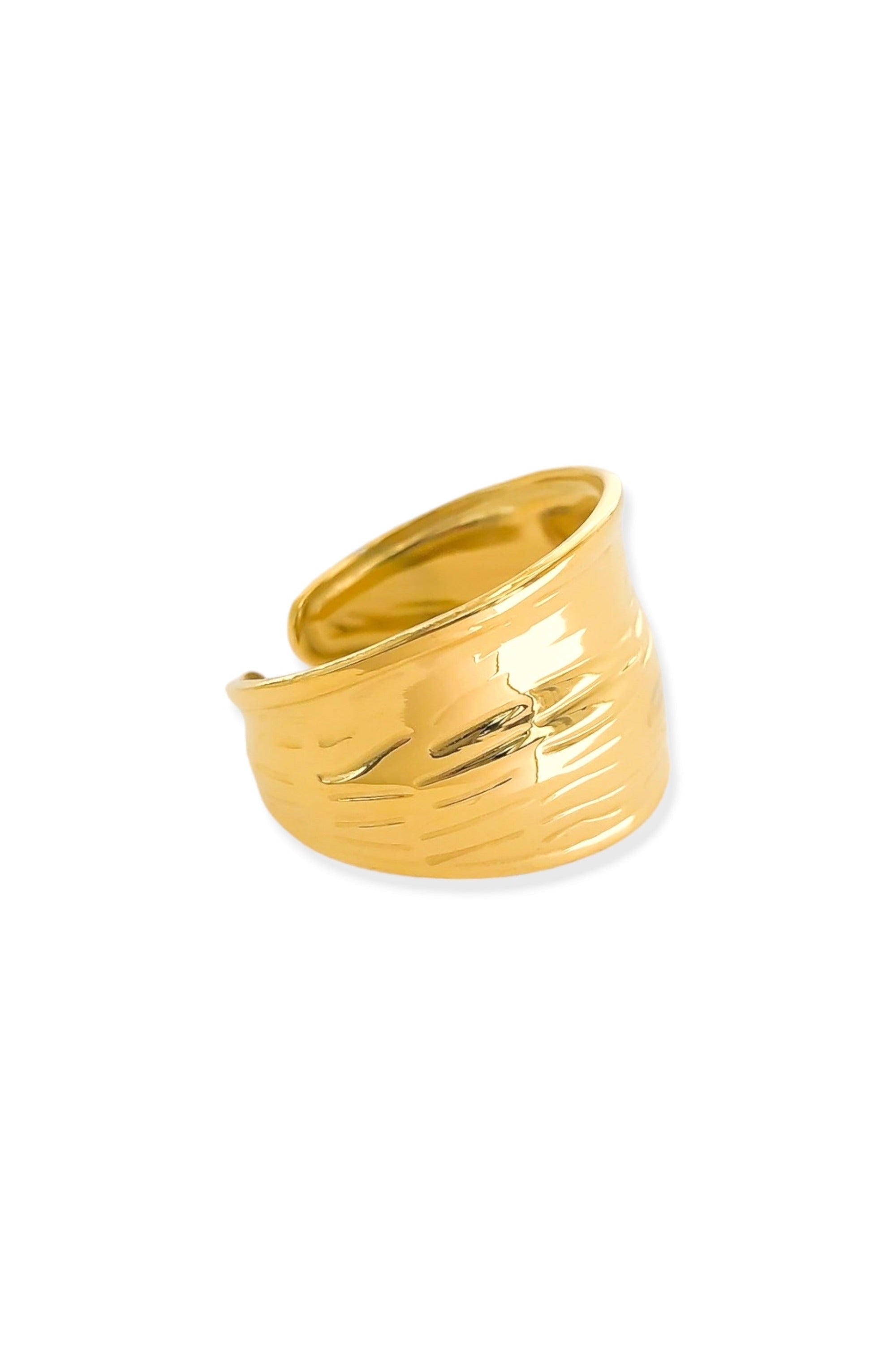 Textured open band ring side view