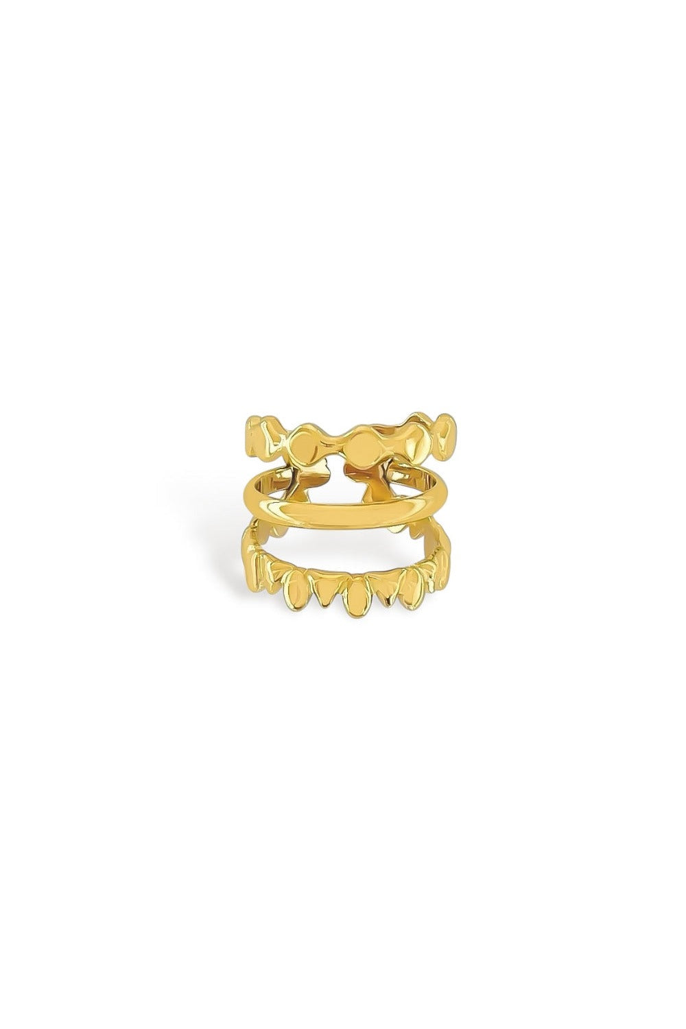 Triple layer mixed band ring in gold