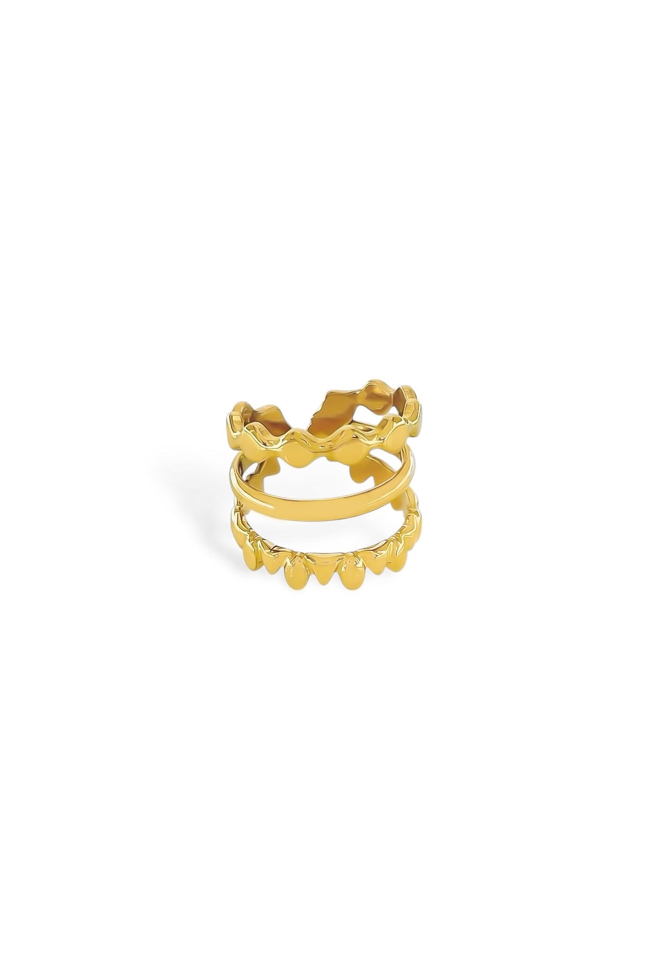 Triple layer mixed band ring side view