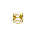 Eight layer stacked ring with cubic zirconia studs in gold