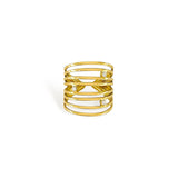 Eight layer stacked ring with cubic zirconia studs in gold