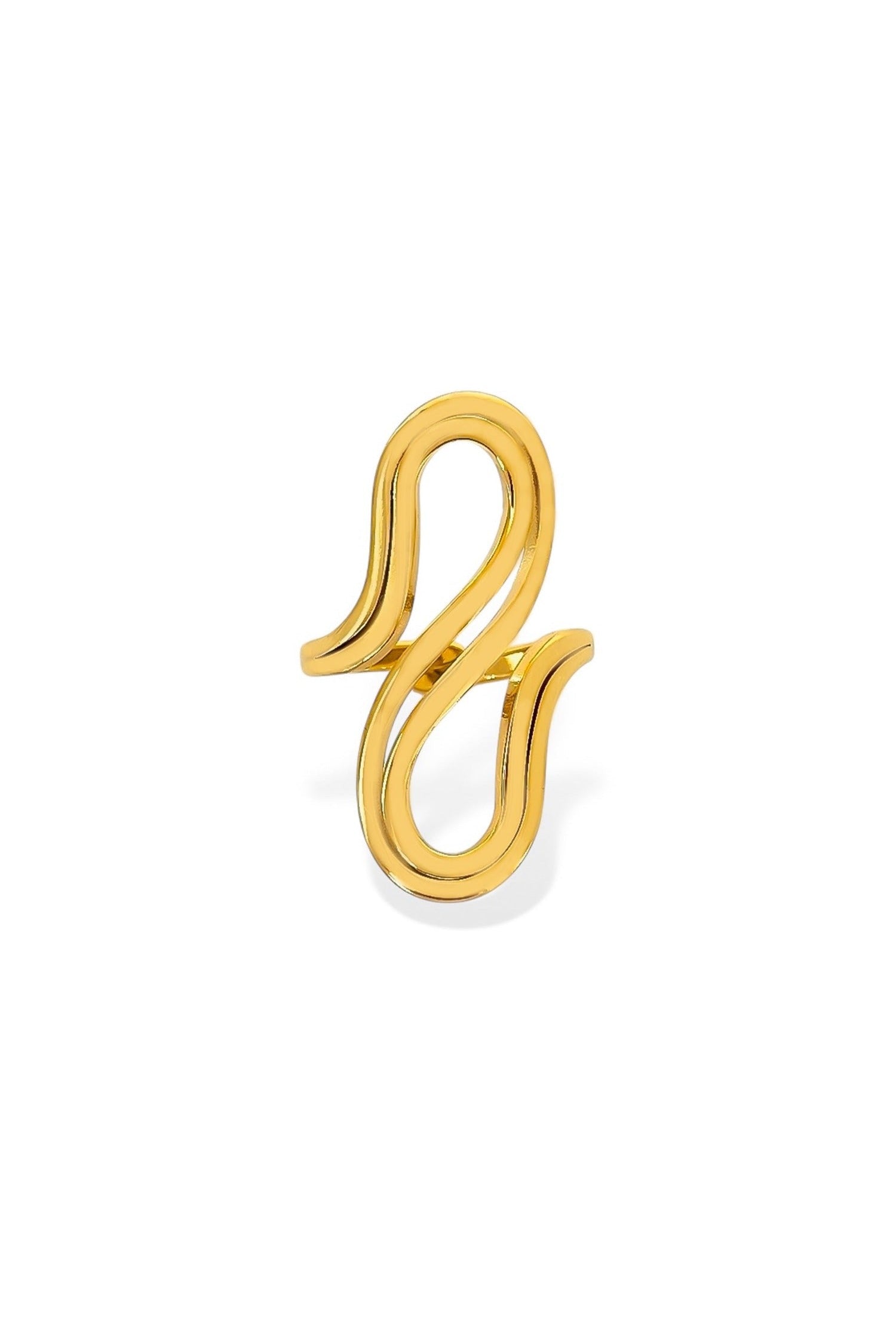 Double wave open ring in gold