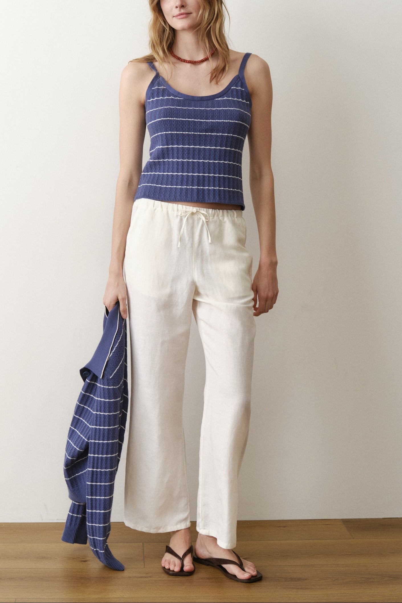 Marine Layer Linen Drawstring Pant in Antique White