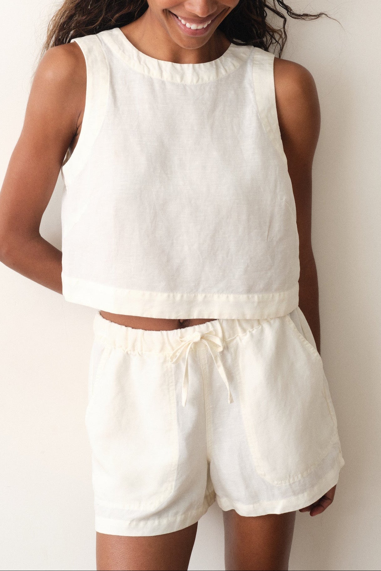 Marine Layer Quinn Linen Tank in Antique White