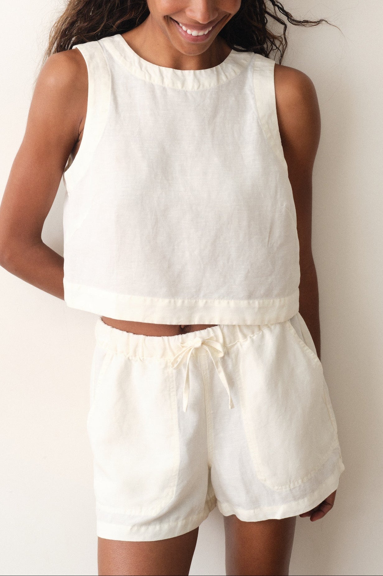 Marine Layer Linen Drawstring Short in Antique White