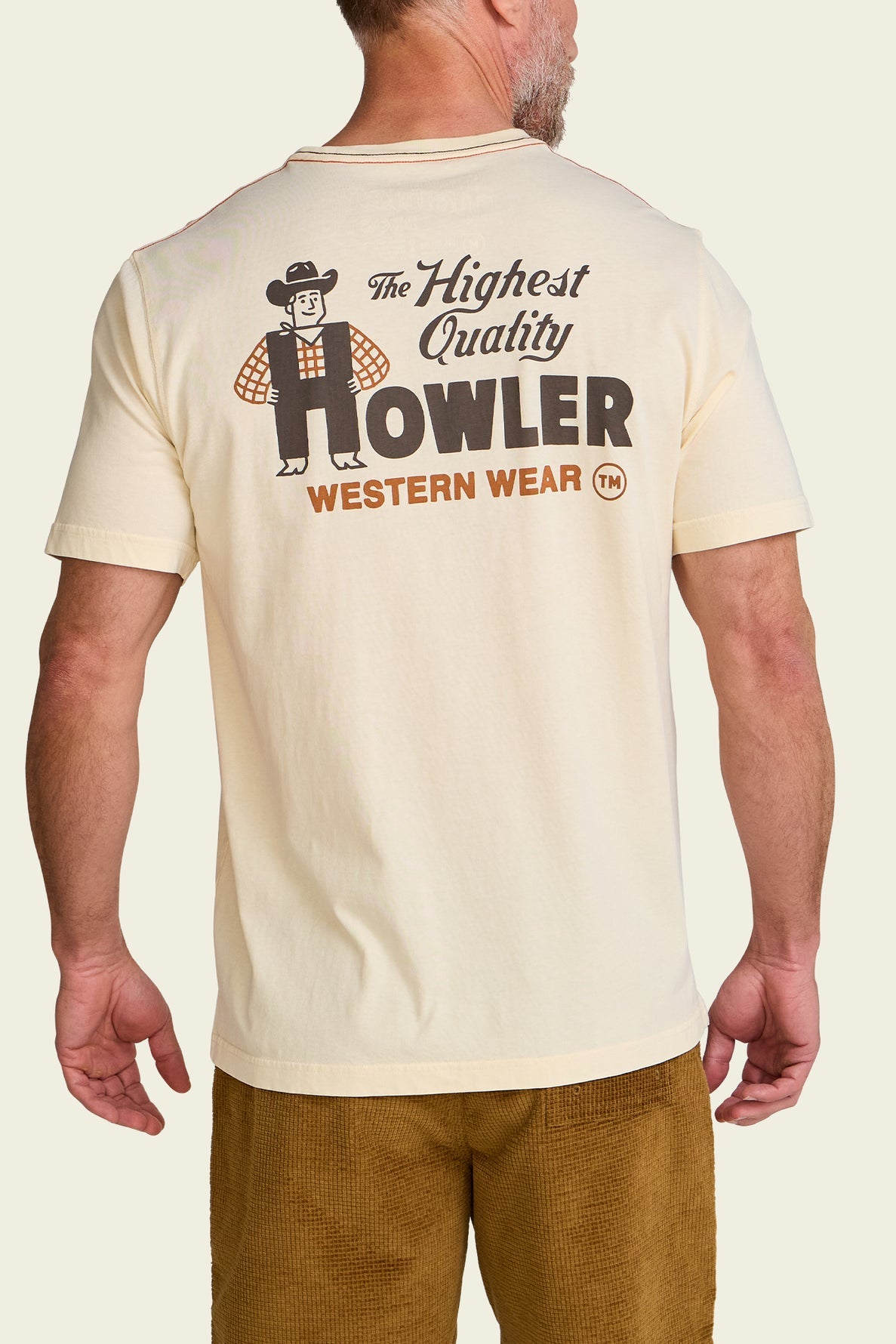 Howler Bros Howler Western Wear Cotton T-Shirt Natural on model, back