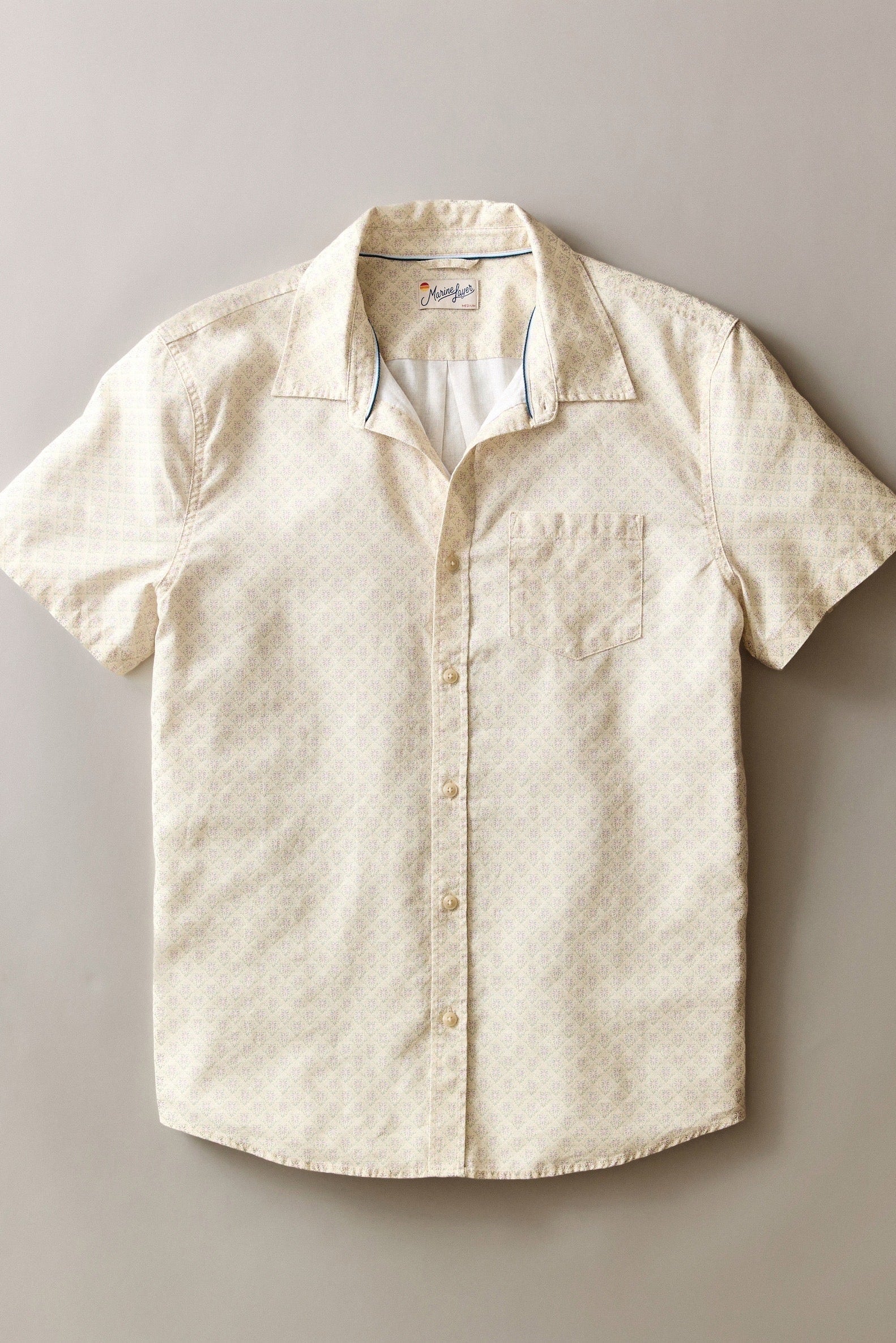 Marine Layer Better-Than-Linen Shirt in Cream Diamond Print