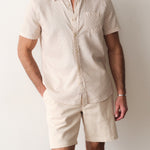 Marine Layer Better-Than-Linen Shirt in Cream Diamond Print