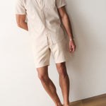 Marine Layer Better-Than-Linen Shirt in Cream Diamond Print
