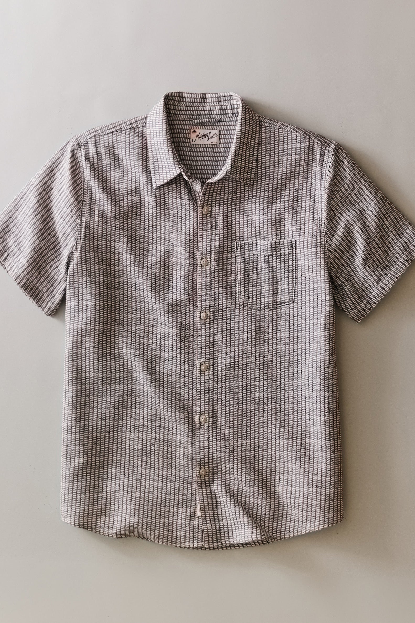 Marine Layer Classic Stretch Selvage Shirt in Green Matchstick Print