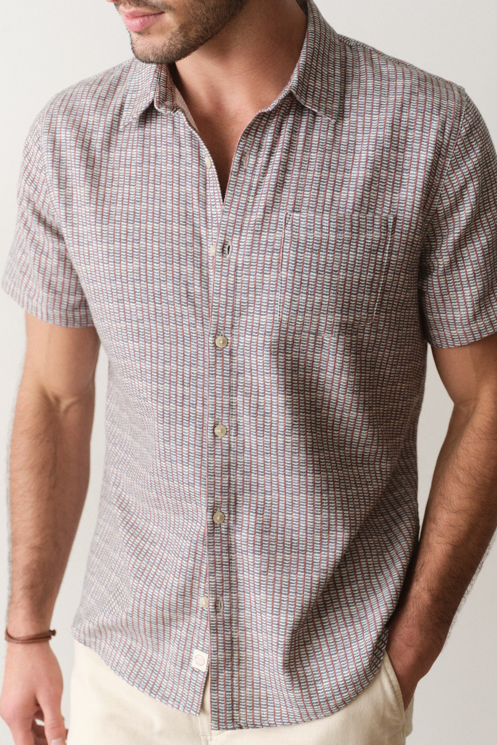 Marine Layer Classic Stretch Selvage Shirt in Green Matchstick Print