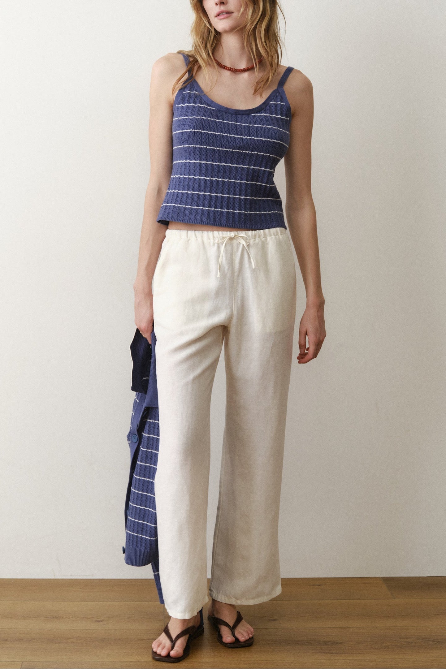Marine Layer Linen Drawstring Pant in Antique White