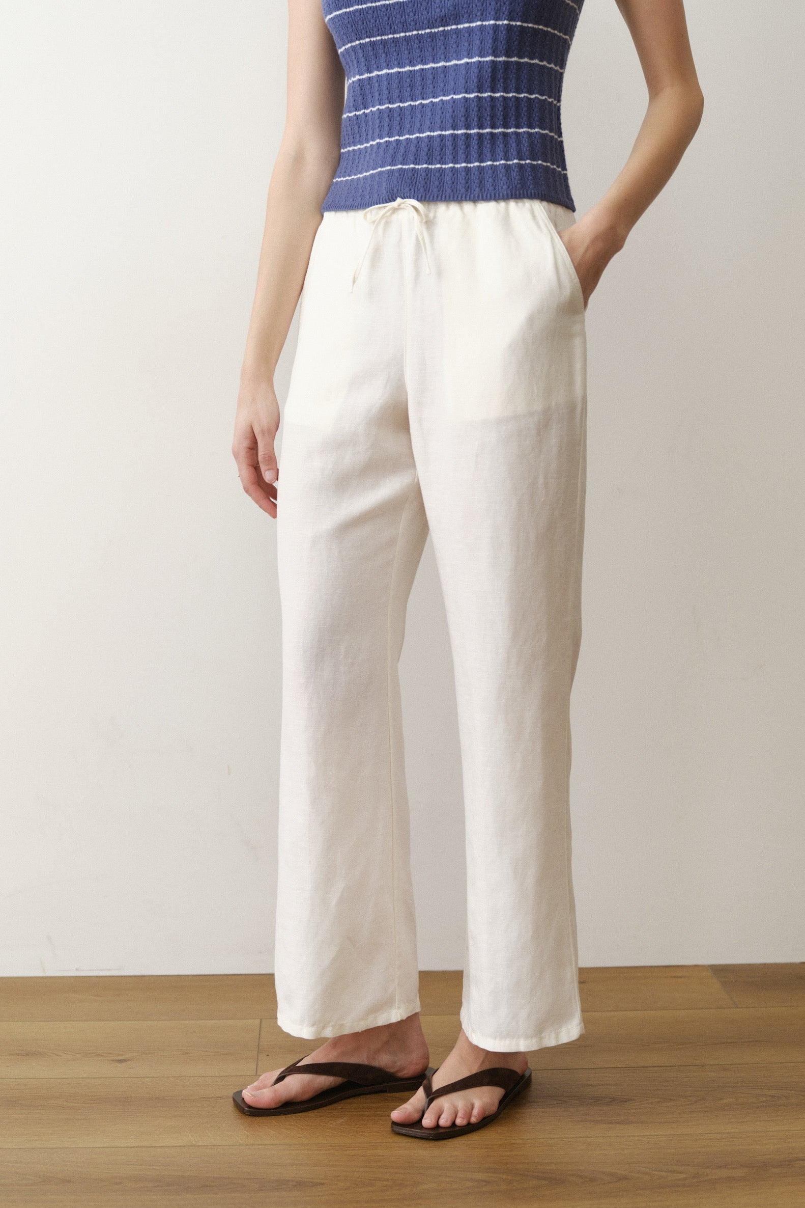 Marine Layer Linen Drawstring Pant in Antique White