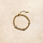 Three station cubic zirconia chain bracelet styled on the wrist