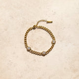 Three station cubic zirconia chain bracelet styled on the wrist