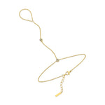 Dainty gold hand chain with two cubic zirconia stations