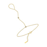 Dainty gold hand chain with two cubic zirconia stations