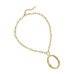 Gold oval link chain necklace with large open oval pendant