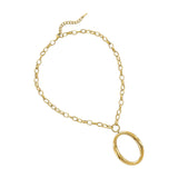 Gold oval link chain necklace with large open oval pendant