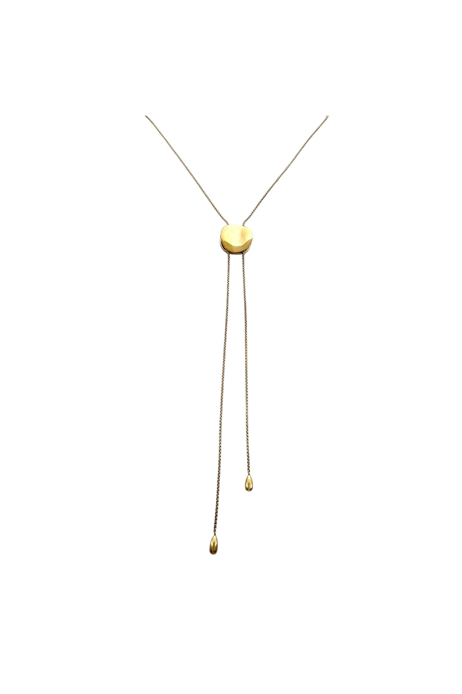 Gold bolo slider necklace with teardrop ends