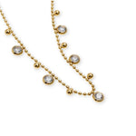 Gold beaded ball chain necklace with cubic zirconia