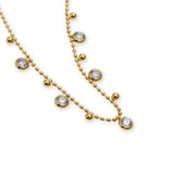 Gold beaded ball chain necklace with cubic zirconia