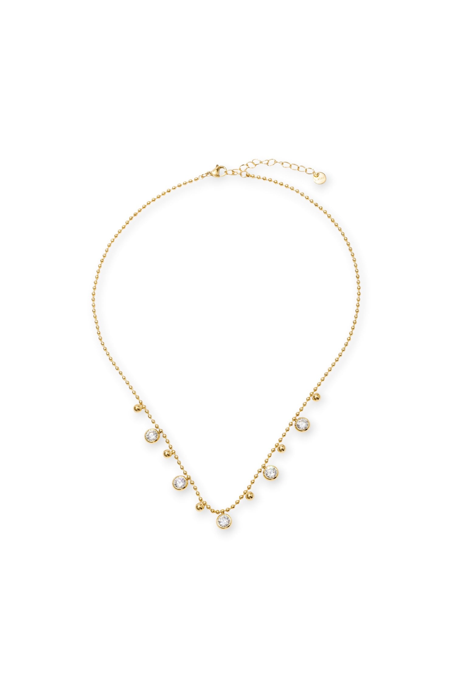 Cubic zirconia ball chain necklace clasp detail