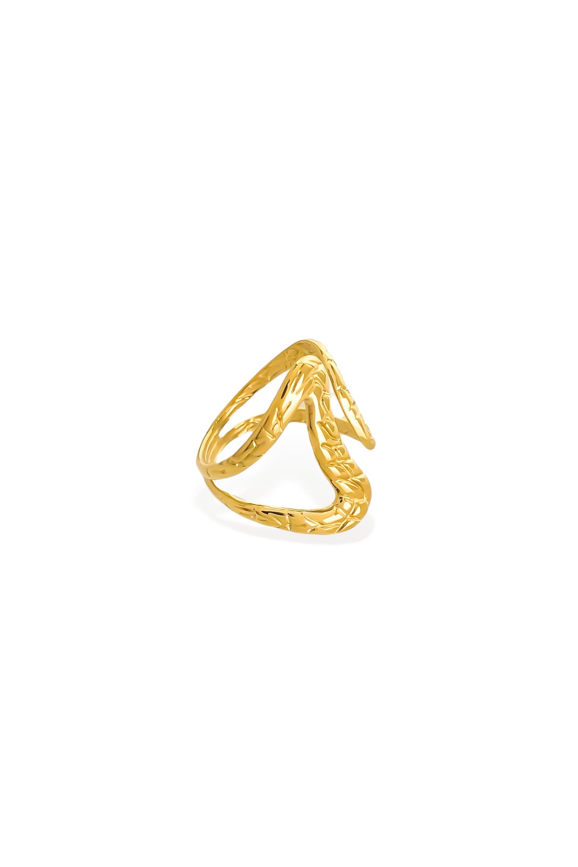 Intertwined loop textured ring gold detail