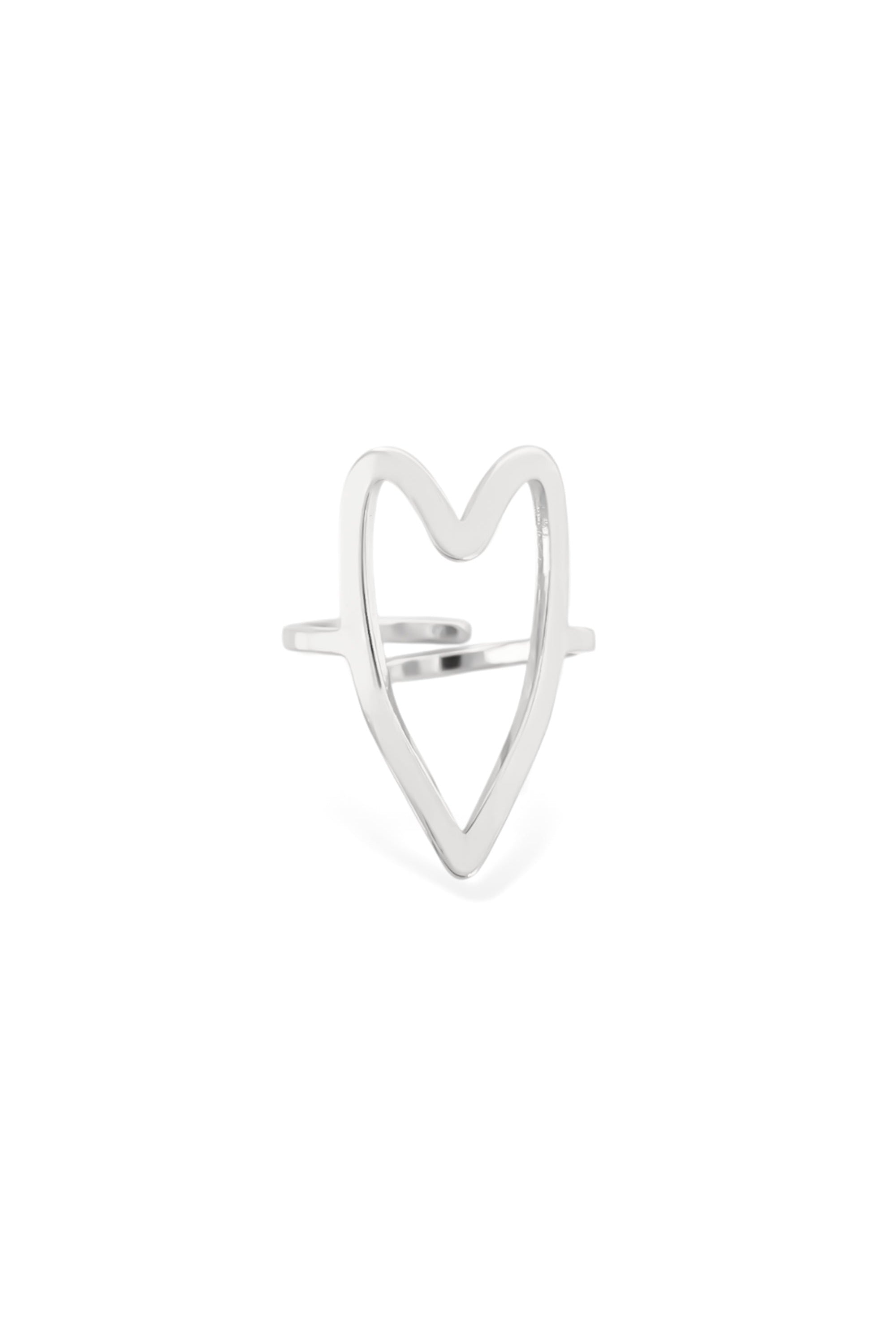 Sculptural heart open ring in silver
