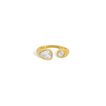 Sculptural wrap ring with pear and round cubic zirconia in gold