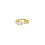 Sculptural wrap ring with pear and round cubic zirconia in gold