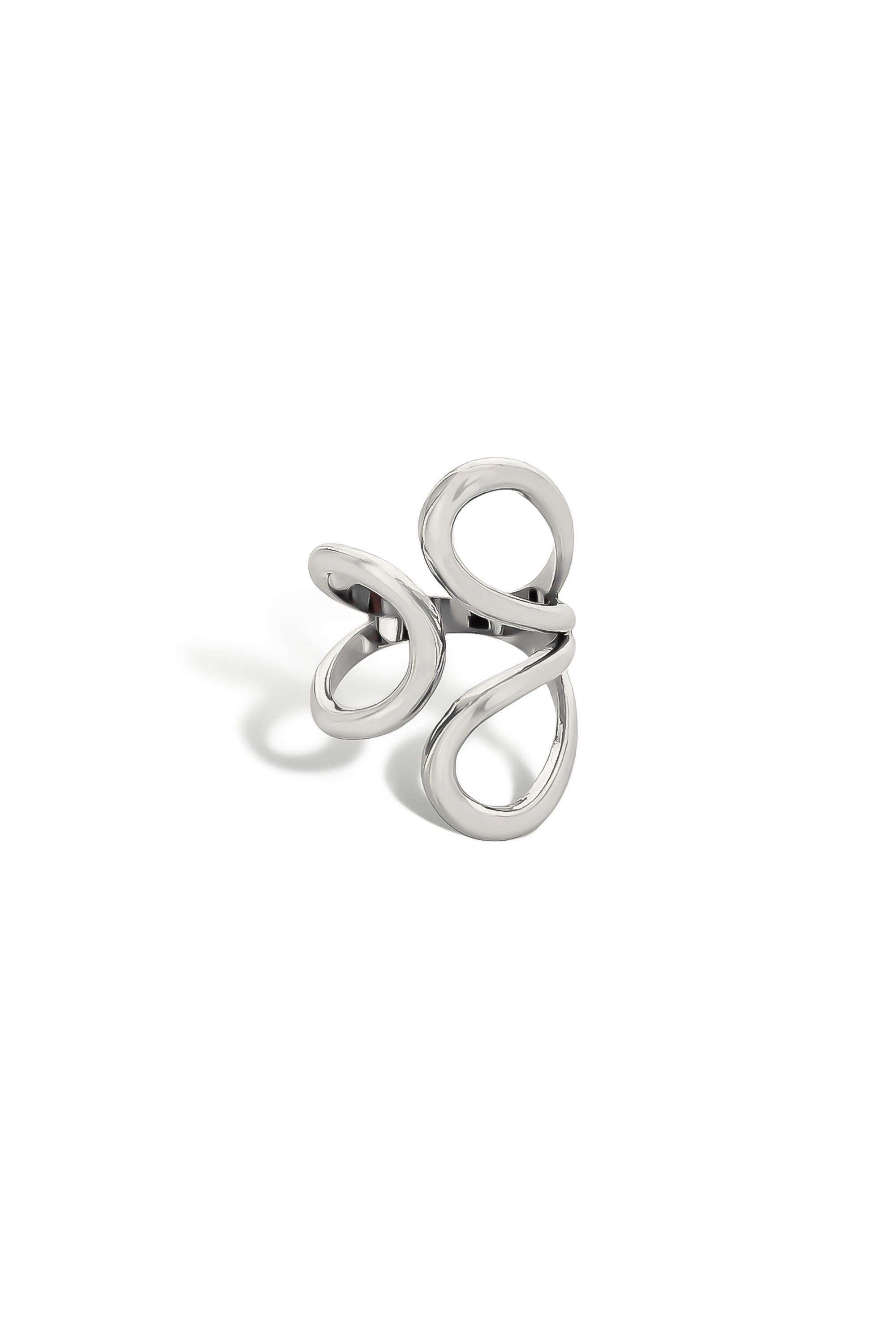 Abstract loop open ring in silver